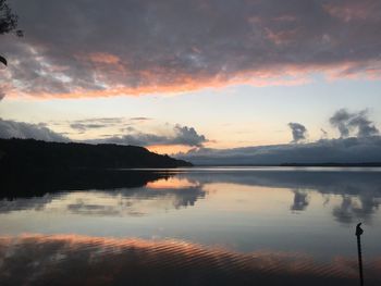 Scenic view of lake against sky during sunset