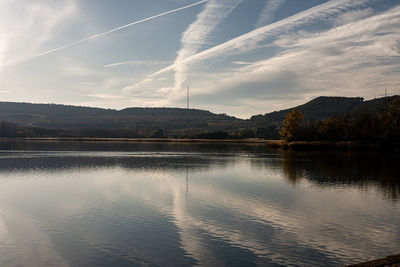 Scenic view of lake against sky during sunset