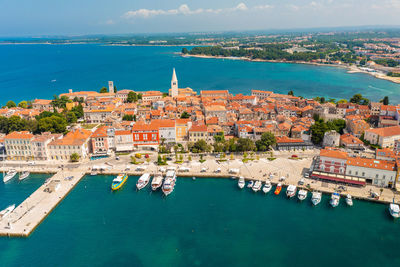 Aerial view of porec town, istra, croatia