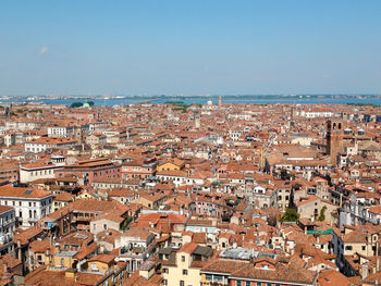 High angle view of townscape against sky