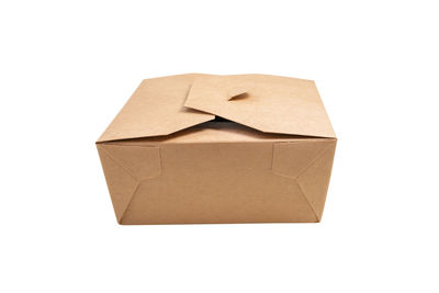 High angle view of paper box on white background