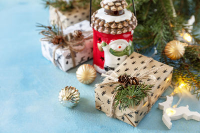 Christmas decorations on table