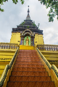 Low angle view of temple building against sky