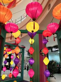 Low angle view of lanterns hanging on ceiling