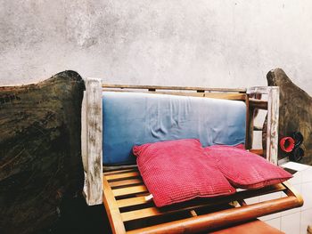High angle view of chairs on table at home