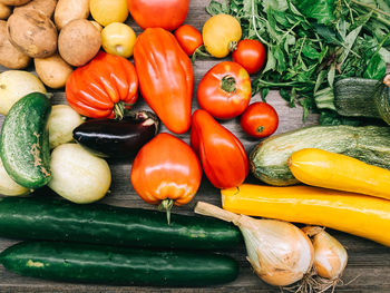 High angle view of fruits and vegetables
