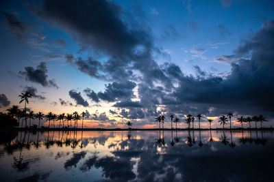 Scenic view of lake against sky at sunset