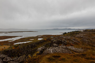 Scenic view of sea and cloudy sky
