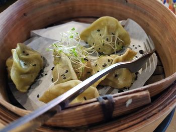 High angle view of food in bowl