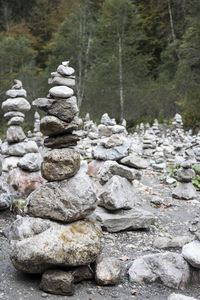 Close-up of stone stack on rock
