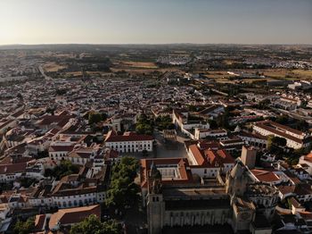 High angle shot of townscape against sky in Évora