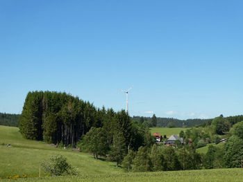 Windmill and houses in the typical landscape of black forest