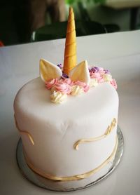 Close-up of ice cream cone on table