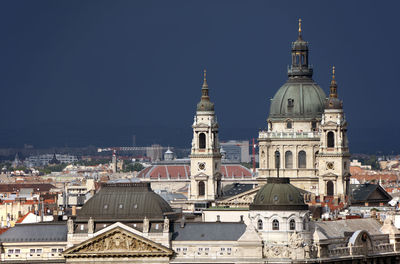 High angle view of buildings in city against sky