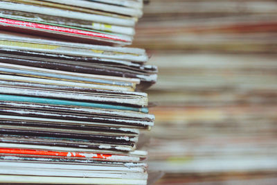 Close-up of stack of books on table