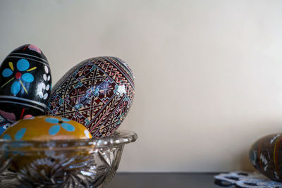 Close-up of christmas decorations on table