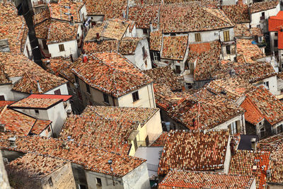 High angle view of houses in city