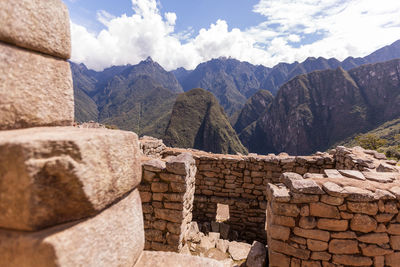 Scenic view of mountains seen from machu picchu old ruin