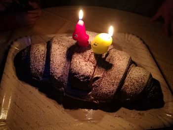 High angle view of cake on table