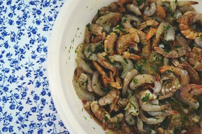 Close-up of seafood in plate on table