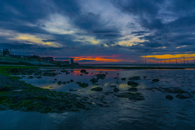 Scenic view of sea against sky at sunset