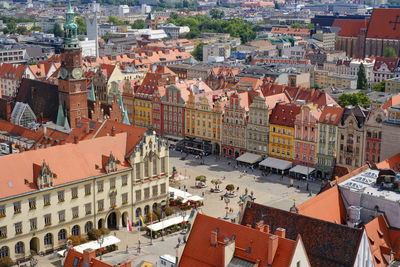 High angle view of buildings in city