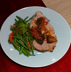 High angle view of food in plate