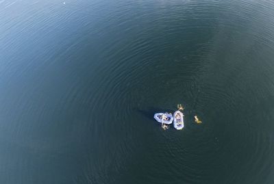 High angle view of people in river