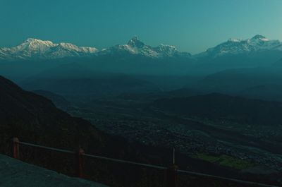 Scenic view of snowcapped mountains against sky