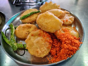 High angle view of food in plate