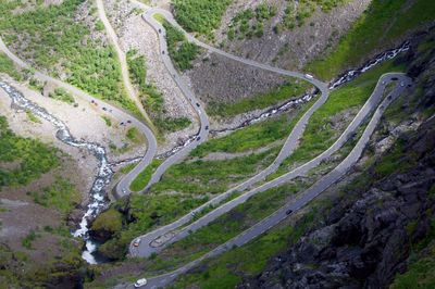 High angle view of winding road