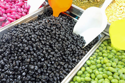 High angle view of fruits for sale in market