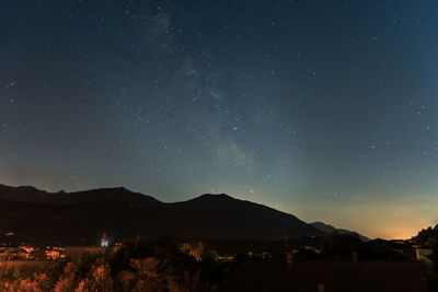 Scenic view of silhouette landscape against sky at night