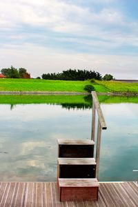 Scenic view of lake against cloudy sky