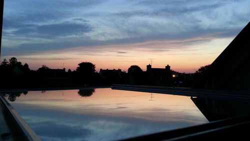 Reflection of clouds in water at sunset