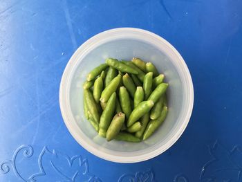 High angle view of vegetables in bowl on table