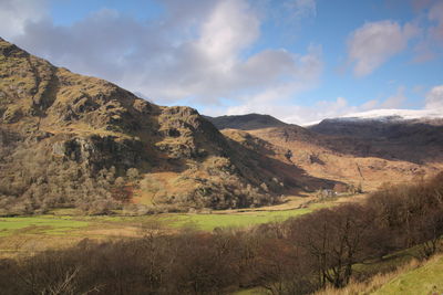 Scenic view of mountains against cloudy sky