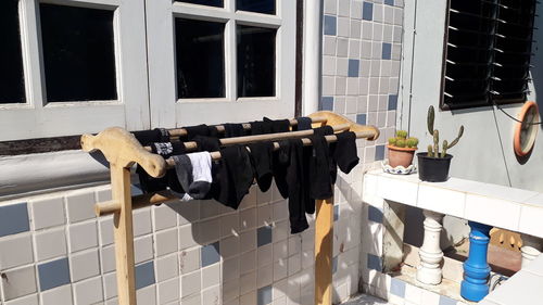 Clothes drying outside building