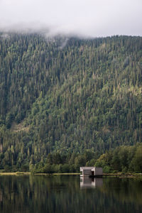 Scenic view of soria moria sauna by lake