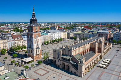 High angle view of buildings in city