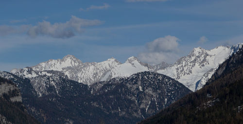 Panoramic view of snowcapped mountains against sky