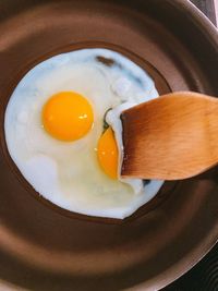 Directly above shot of sunny side up in frying pan