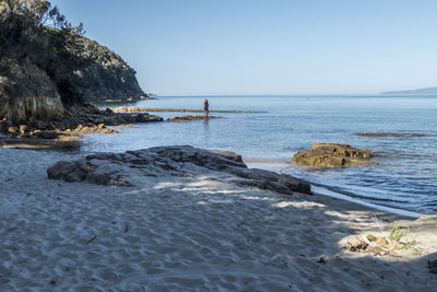 Scenic view of sea against clear sky