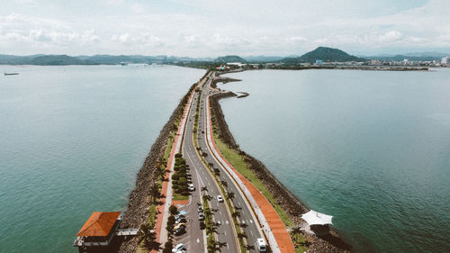 High angle view of sea against sky