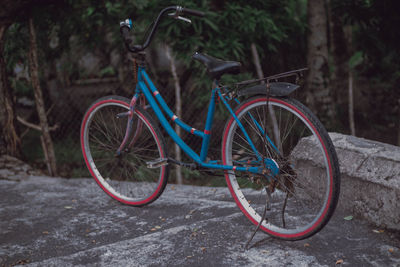 Side view of bicycle parked on land