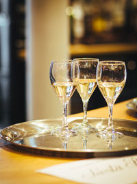 Close-up of beer in glass on table