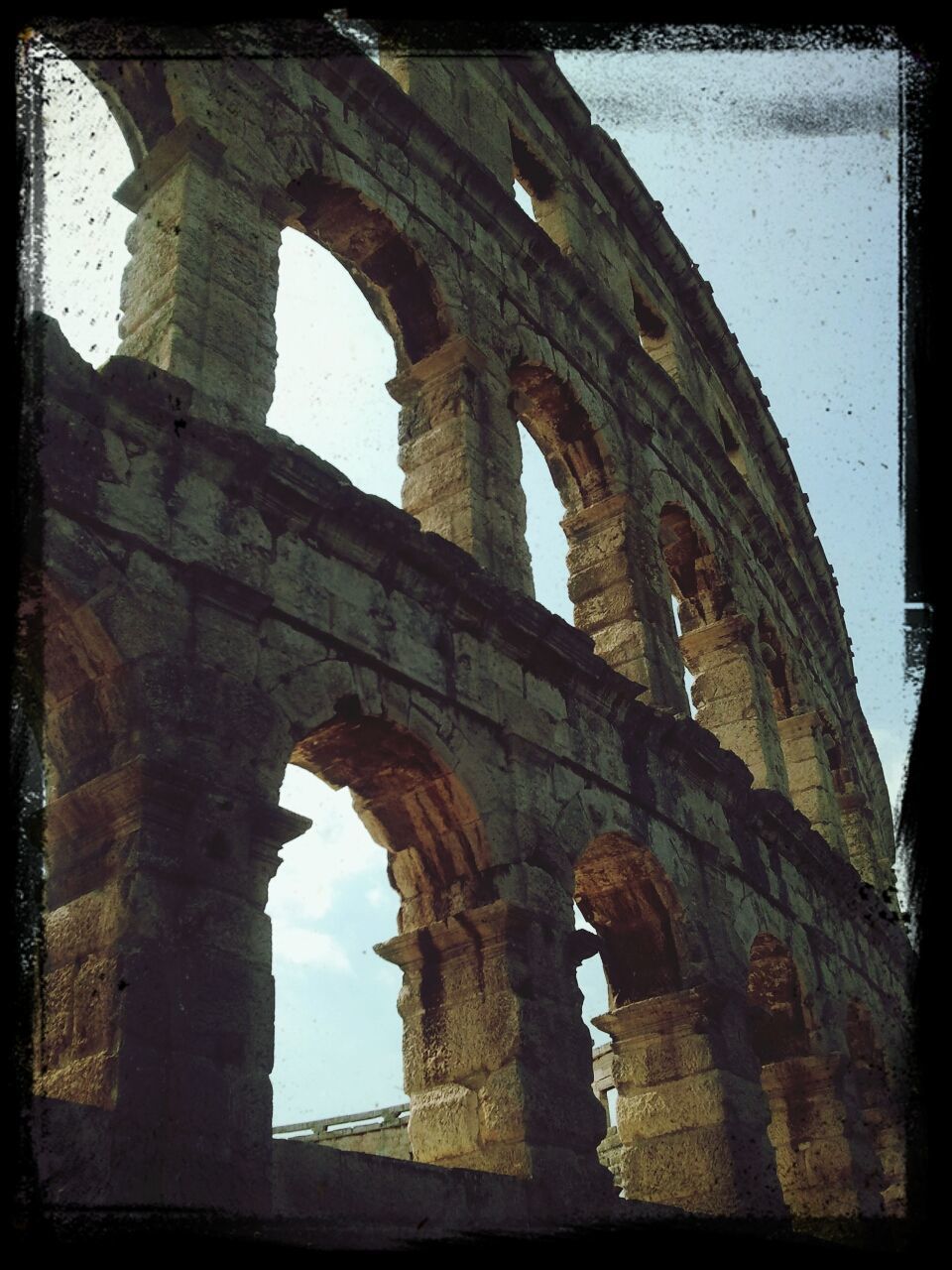 architecture, built structure, arch, history, old ruin, transfer print, low angle view, old, the past, ancient, auto post production filter, building exterior, ruined, ancient civilization, sky, damaged, abandoned, architectural column, famous place, travel destinations