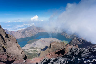 Scenic view of snowcapped mountains against sky