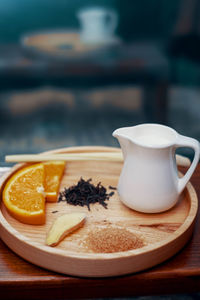 Close-up of cup and coffee on table