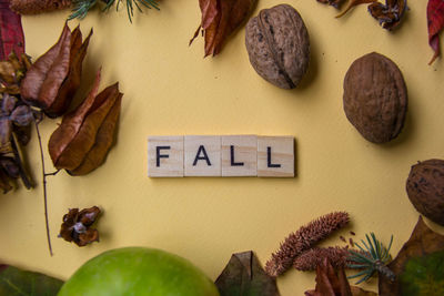 Close-up of fruits hanging against wall